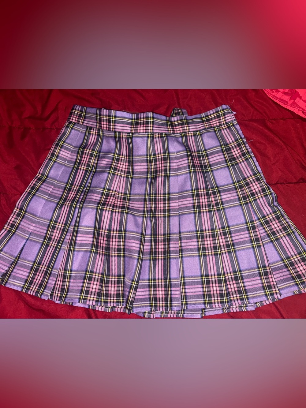 Unique Vintage Lilac Plaid Pleated Skater Skirt